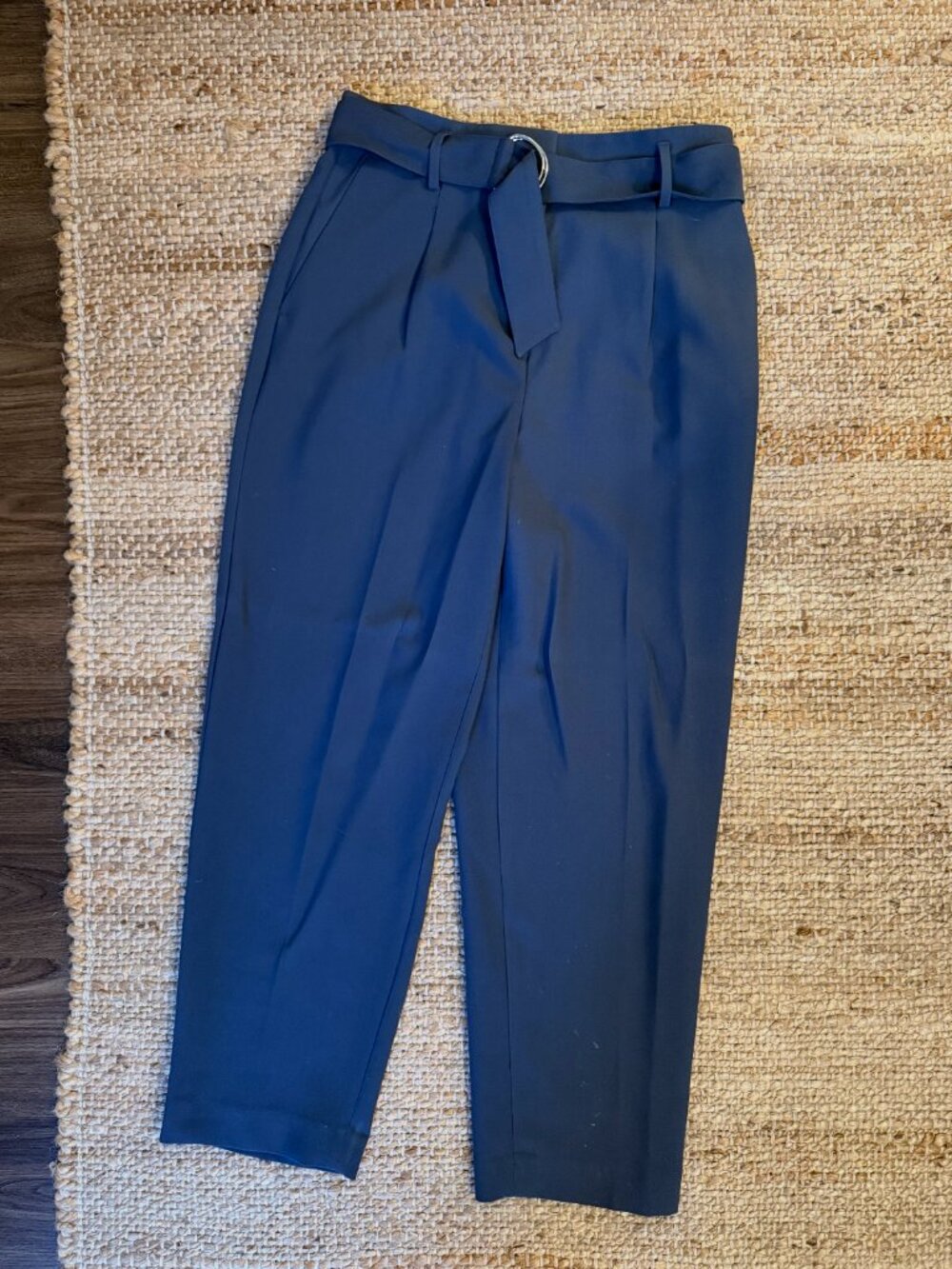 Ann Taylor Slate Blue High Waist Belted Trousers